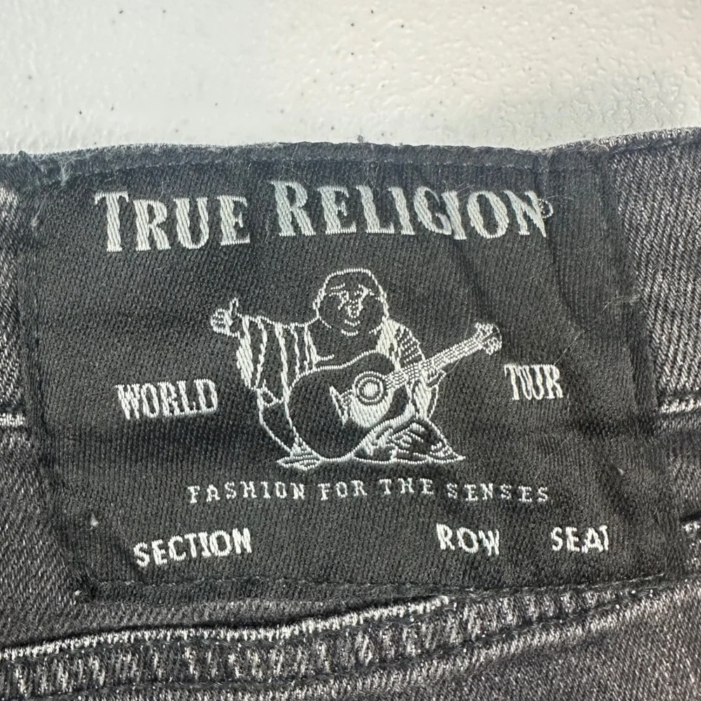 True Religion Logan Jeans Mens 36 Black Relaxed Taper Distressed Denim Pants